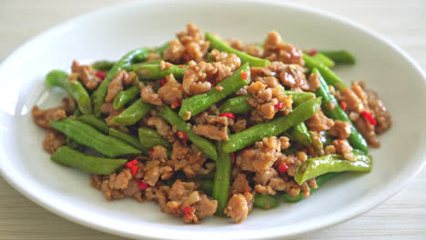 stir-fried french bean or green bean with minced pork - asian food style