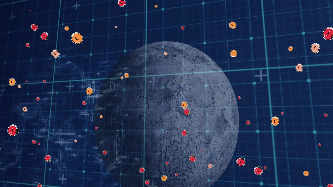 Animation of fruit icons over globe