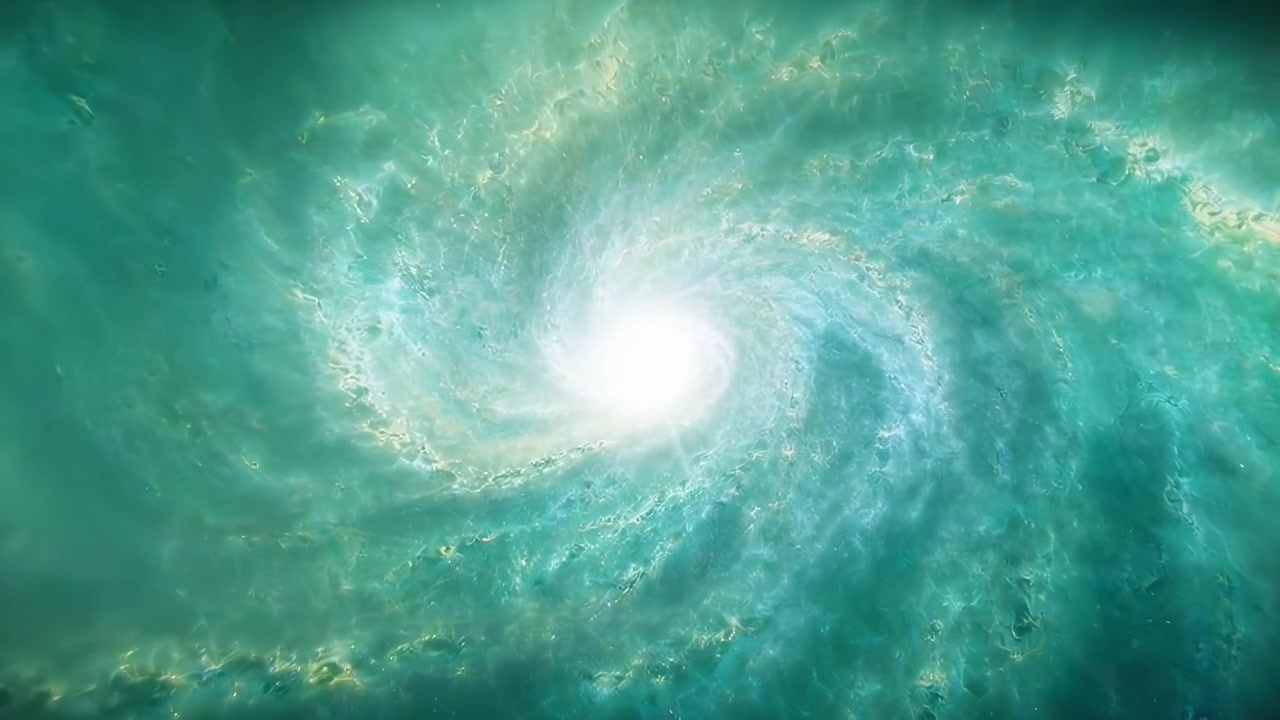 Abstract Green and Blue Spiral Galaxy Rotating in Space