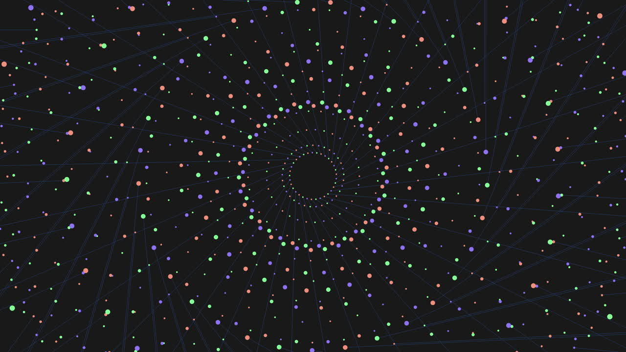 espiral simétrica de puntos de colores en un patrón radiante