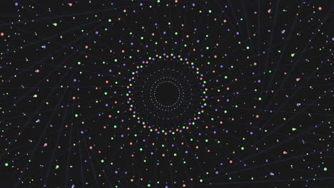 symmetrical spiral of colorful dots in radiating pattern