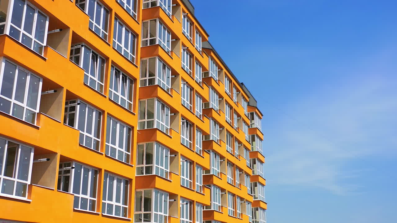 Flight above sleeping area. Aerial footage shot of new residential apartments