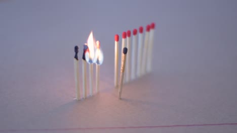 close up of queued up burning matches symbolizing the effect of social distancing