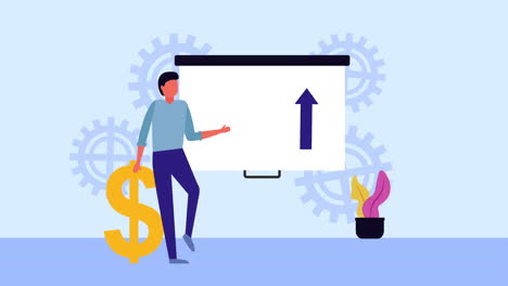 comercio electrónico de bitcoin con animación de hombre de negocios