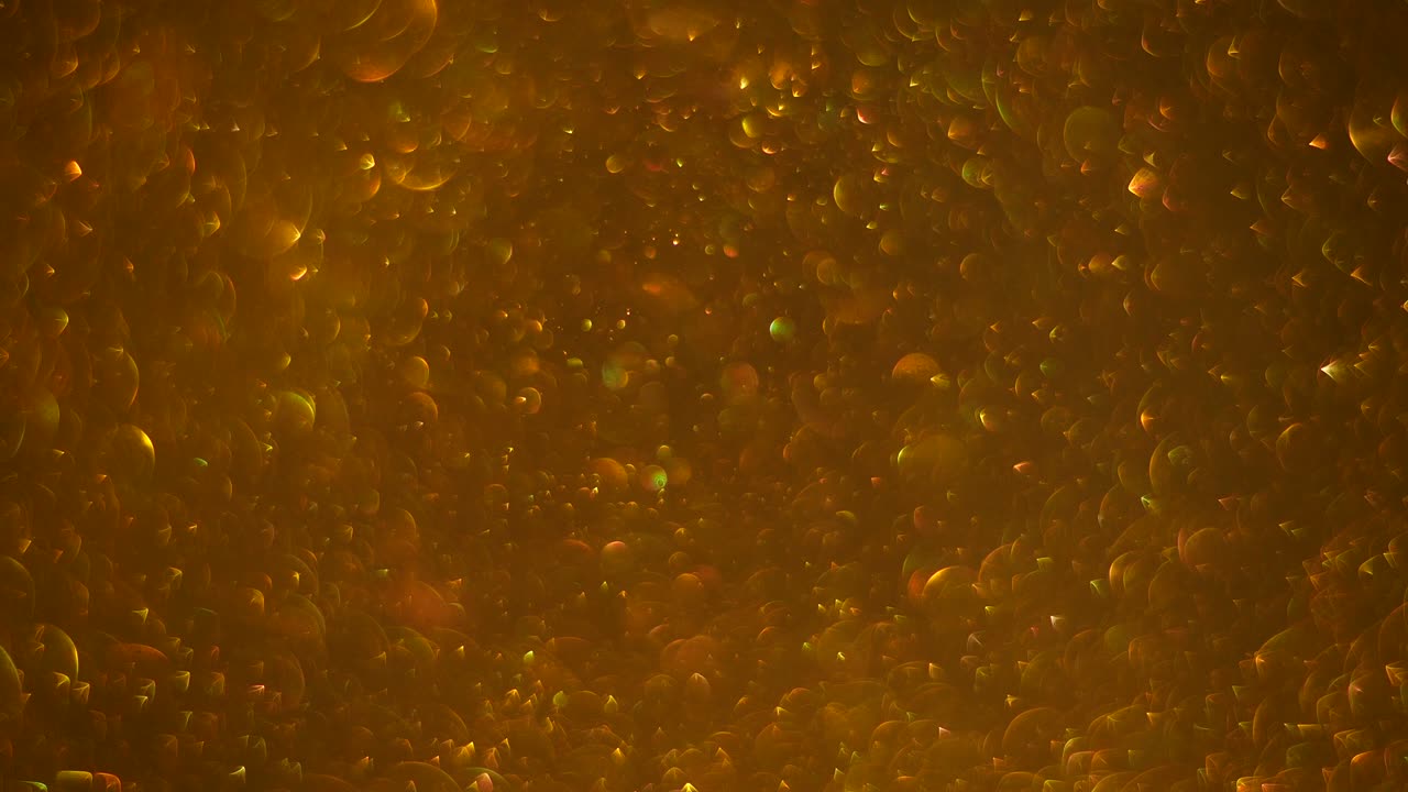 fondo de oro abstracto con movimiento caótico de burbujas. rotación de bolas, movimiento browniano molecular abstracto. caída hacia abajo.