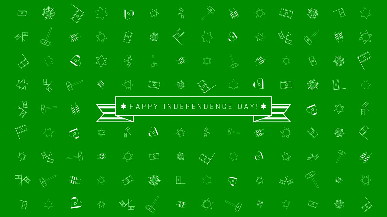 이스라엘 독립기념일 휴일 평면 디자인 애니메이션 배경과 전통적인 윤 아이콘 기호 및 영어 텍스트