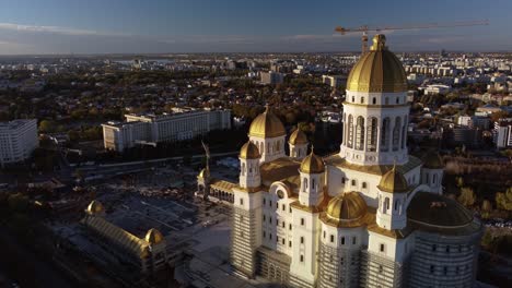 establishing aerial push-in view of the cathedral of the salvation of the nation, bucharest, romania