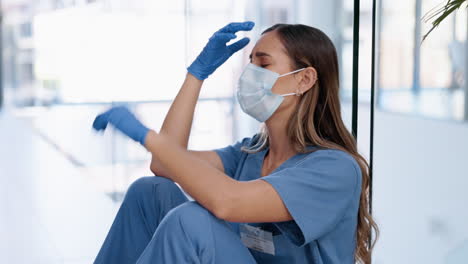 Doctor,-sad-woman-and-stress-with-face-mask-crying