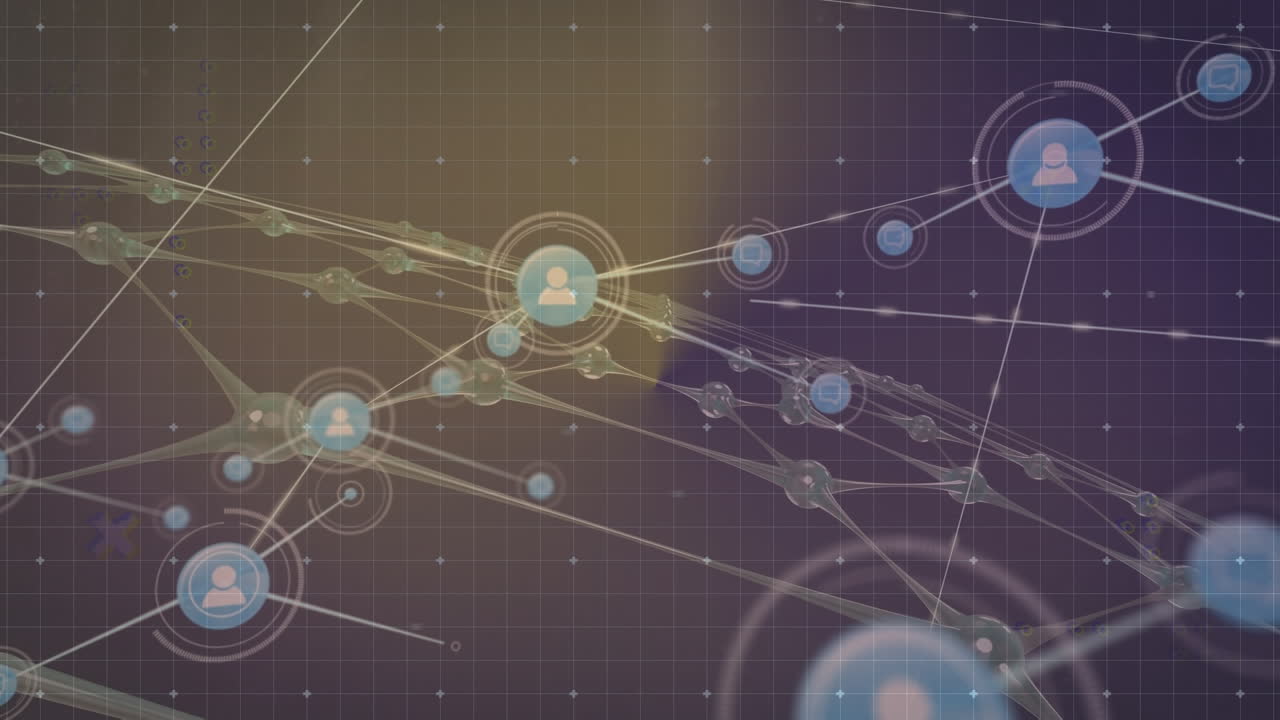 패턴 위에 있는 사람 아이콘과의 연결 네트워크의 애니메이션