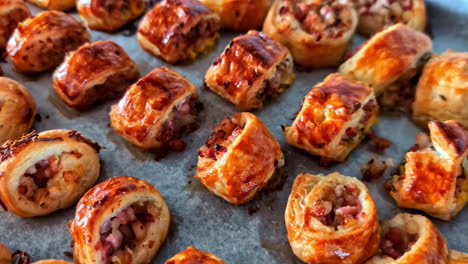 freshly baked bacon rolls on a tray, creating a warm, homemade feel