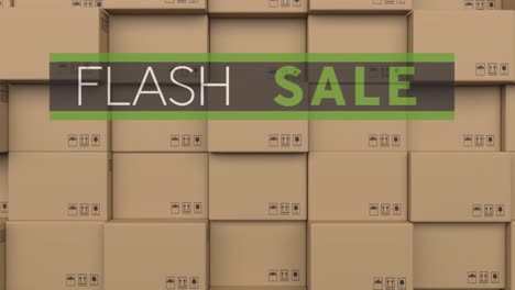 Animación-Del-Texto-De-Venta-Flash-Sobre-Una-Pila-De-Cajas-De-Cartón