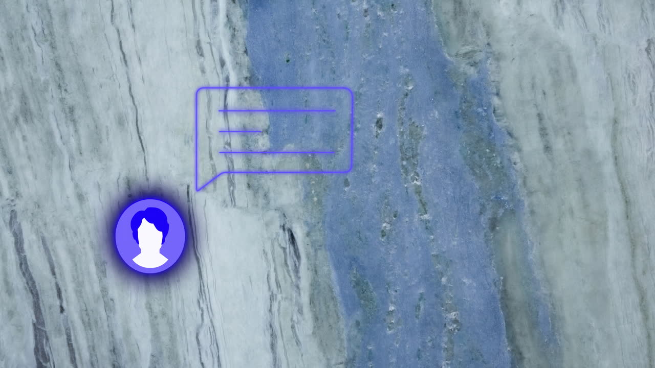 animación de iconos de medios sobre textura gris y púrpura