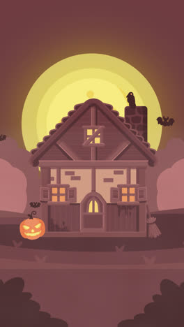 Eine-Animation-Einer-Flachen-Halloween-Hausillustration