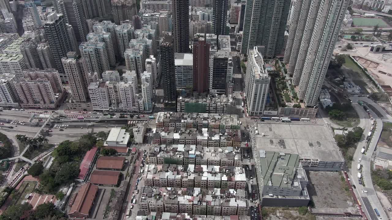 Hong Kong Kowloon Walled City, a densely populated slum, Aerial view
