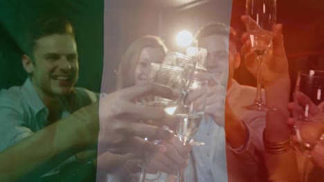 composition of friends drinking with irish flag in transparency