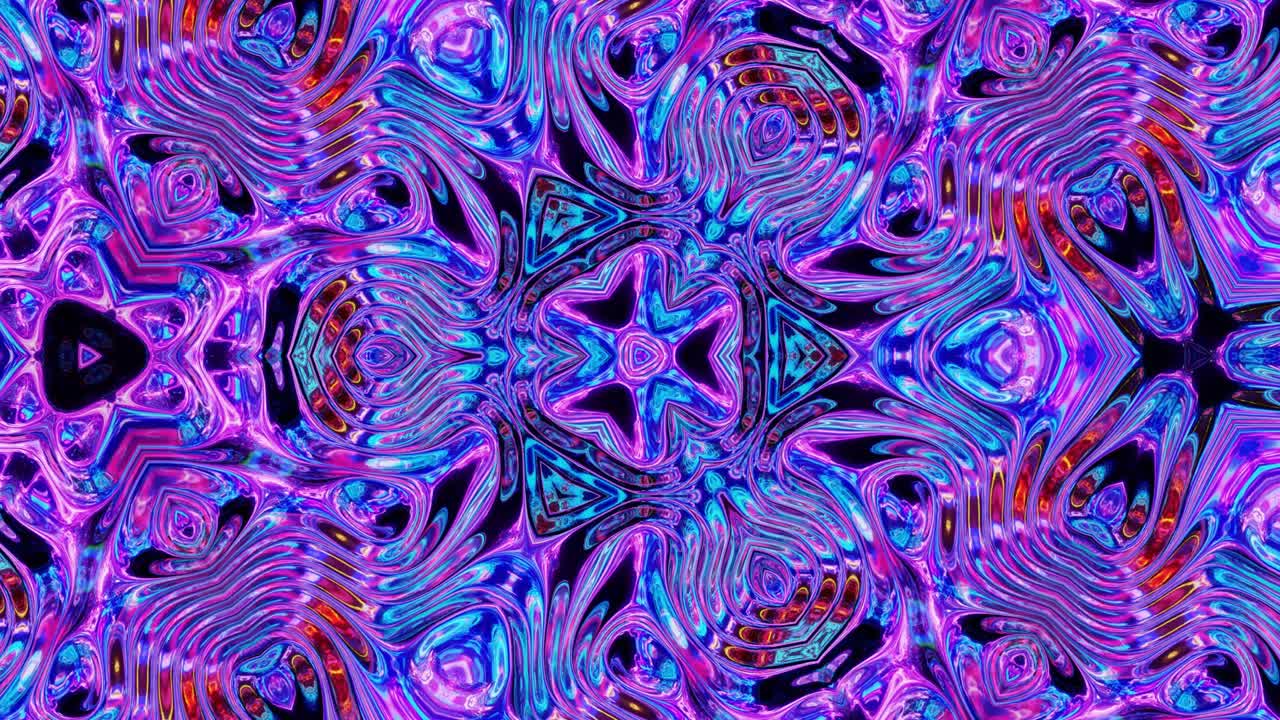 3d elegante abstracto en bucle bg como patrón simétrico ondulado como estructura caleidoscópica con ondas, vidrio líquido multicolor con hermosos colores de gradiente. 4k animado fluido colorido de moda