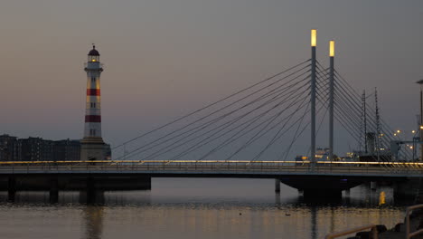 Lighthouse-and-bridge-in-late-evening