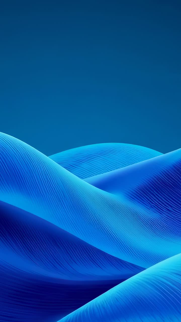 Vertical video: Shifting layered blue waves with ridges upon play starting on screen, forming loop