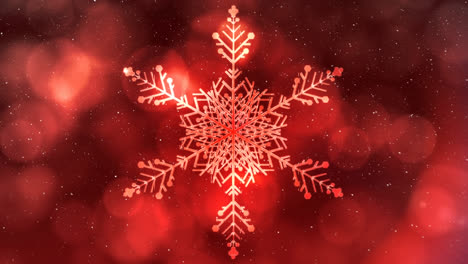 animación de la nieve cayendo sobre la decoración de copos de nieve de navidad en fondo rojo