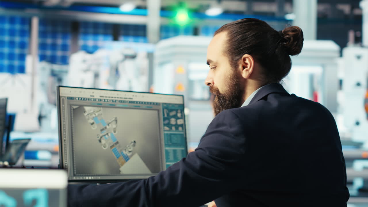 ingeniero de una fábrica fotovoltaica revisando documentos de papeleo, analizando datos