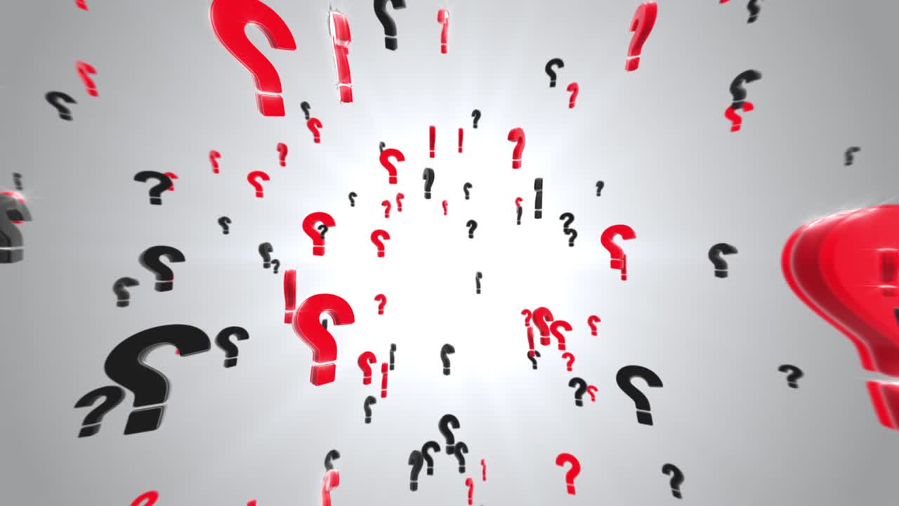 Question Marks Falling Down and Rotation in the Air Loop Background.