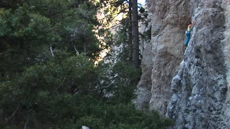mediumshot of a climber making her way up a granite cliff face