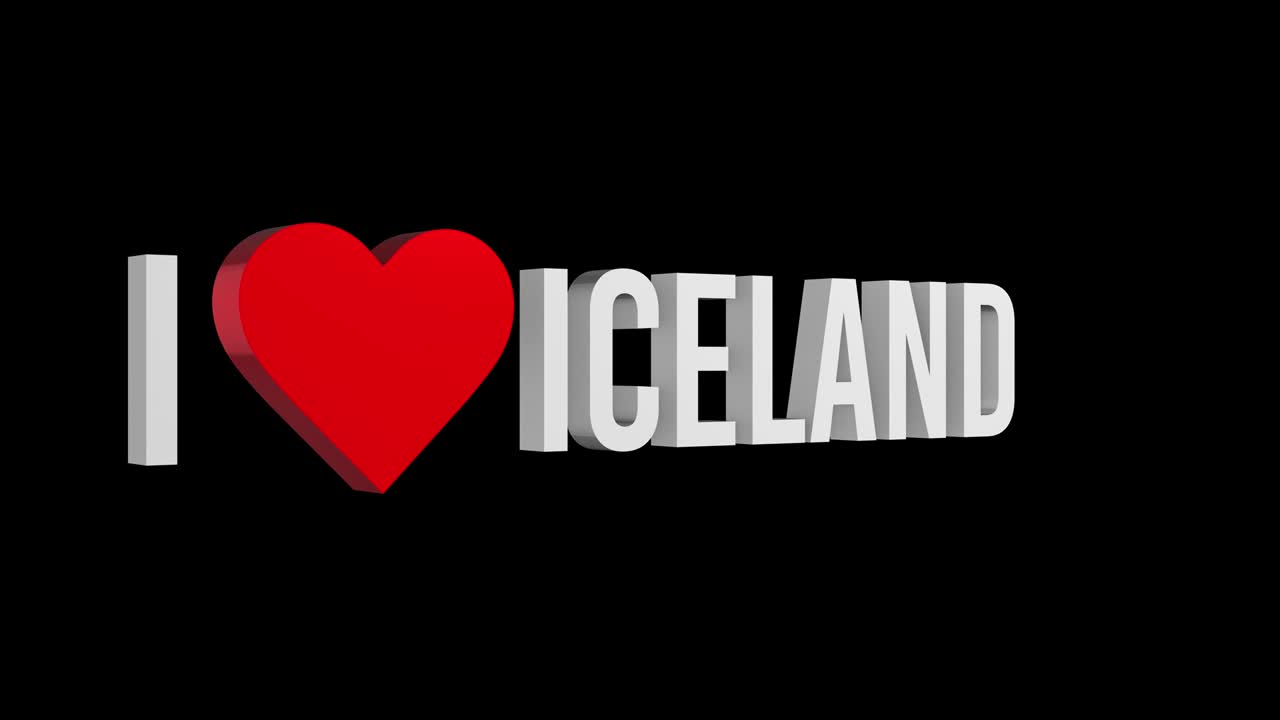 I love Iceland. Text and heart 3d. Alpha channel