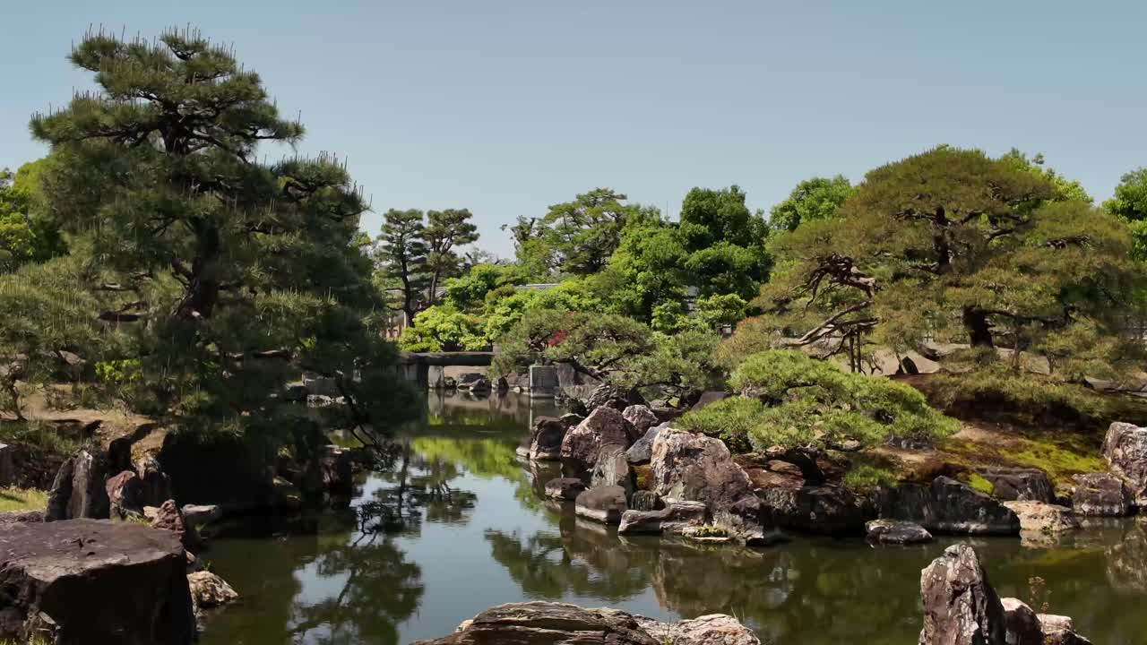 Ninomaru ancient Garden water pond at Nijō Castle in Kyoto, Japan tourist attraction heritage