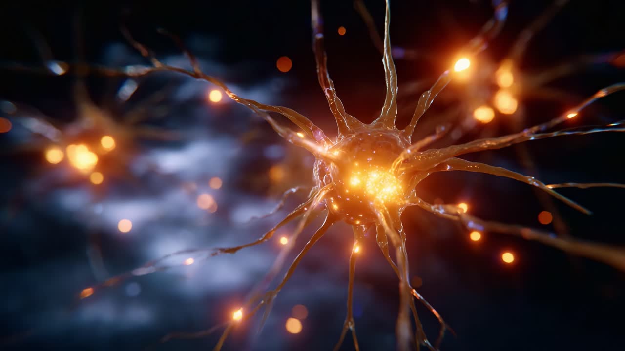 Intricate Neural Network: A Captivating Visualization of Neurons Firing with Golden Synapses, Showcasing the Beauty of Neural Activity and Communication