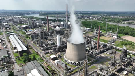 Aerial-view-of-the-Wesseling-oil-refinery,-heavy-industrial-petroleum-industry