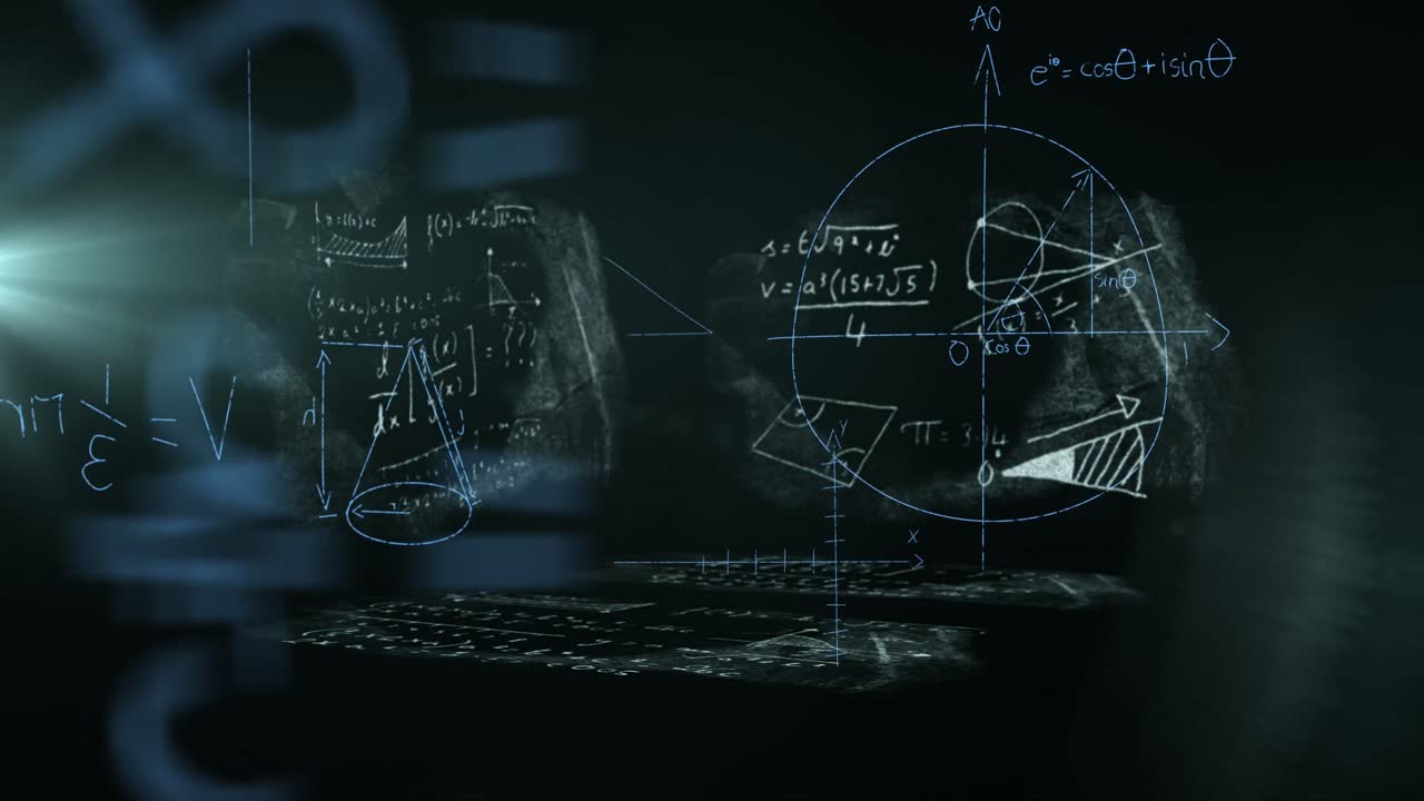 анимация научных формул на экранах с данными