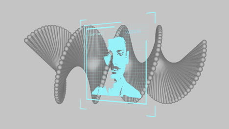 animation of biometric photo over dna strand spinning