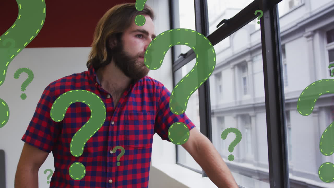 백인 사업가 생각에 대한 질문표의 애니메이션