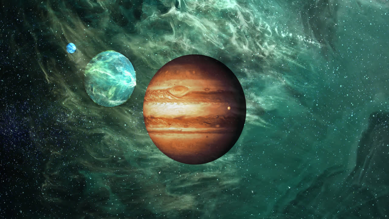 animación de planetas en el espacio verde humeante