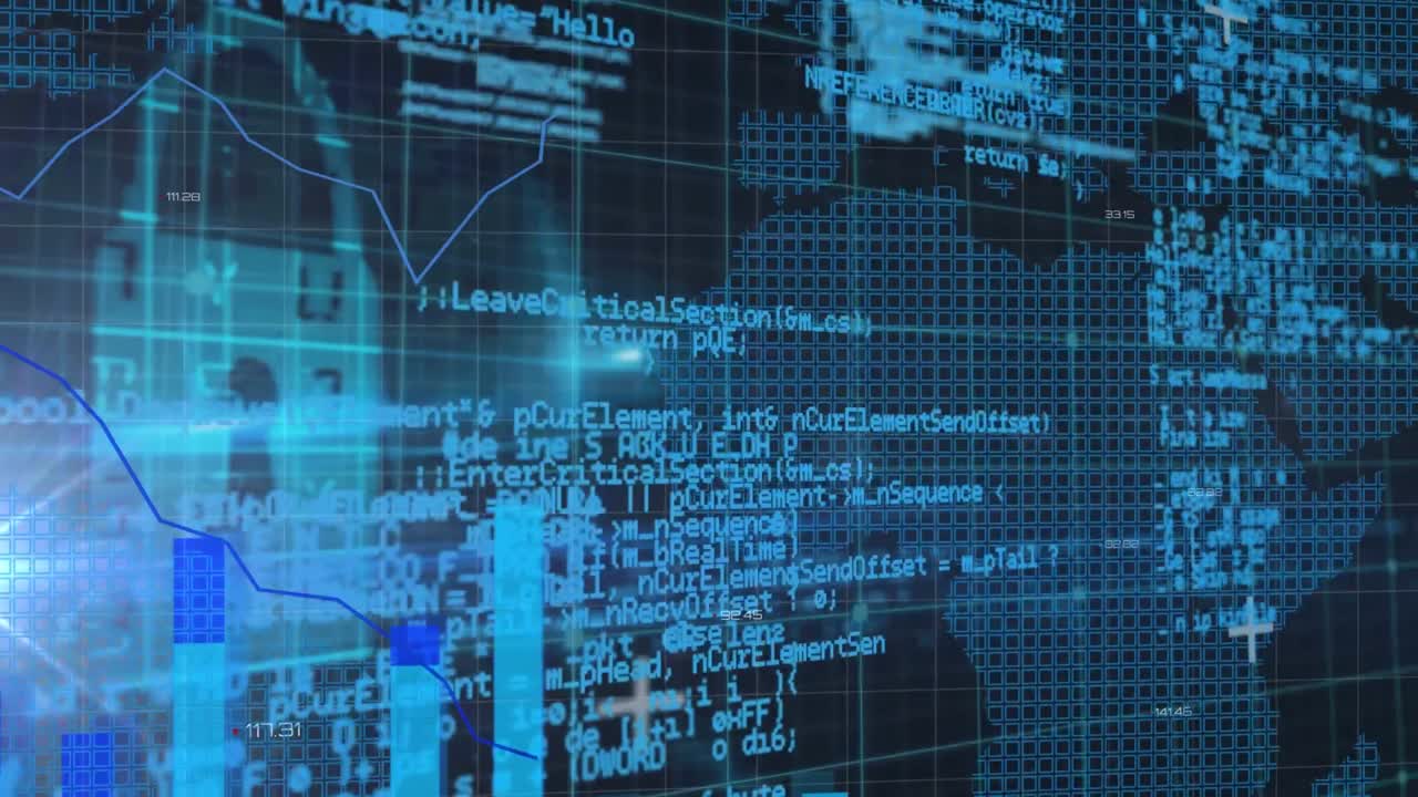 Animation of padlock and data processing over world map