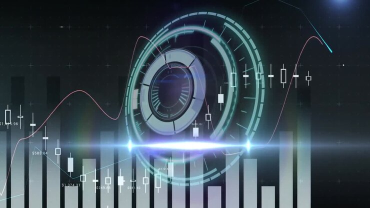 Animation of data processing over scope scanning on black background
