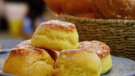 close up of bread loaf and sweet food