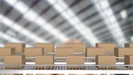 animación de cajas de cartón en cintas transportadoras en el almacén