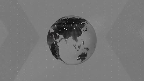 animation of globe spinning on grey pattern background