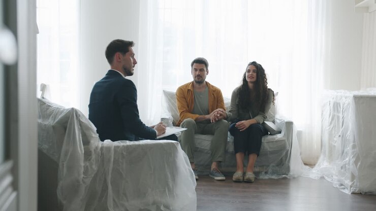 Real Estate Agent Discussing Property with Couple