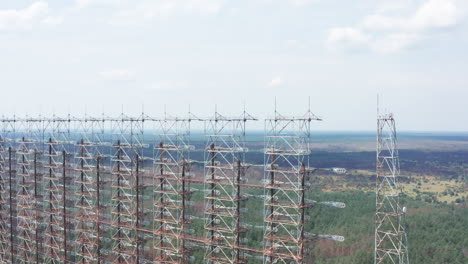 panning shot of the massive duga radar at chernobyl exclusion zone