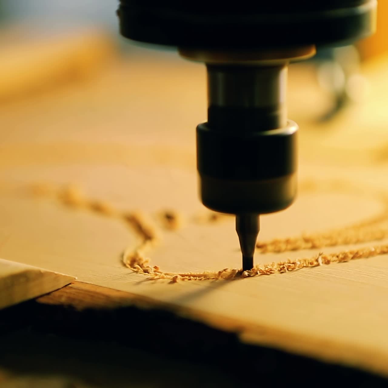 la máquina de cortar madera se mueve por encima de la mesa de trabajo