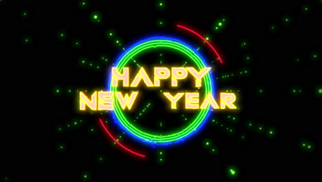 Digital-Happy-New-Year-text-on-computer-screen-with-HUD-elements