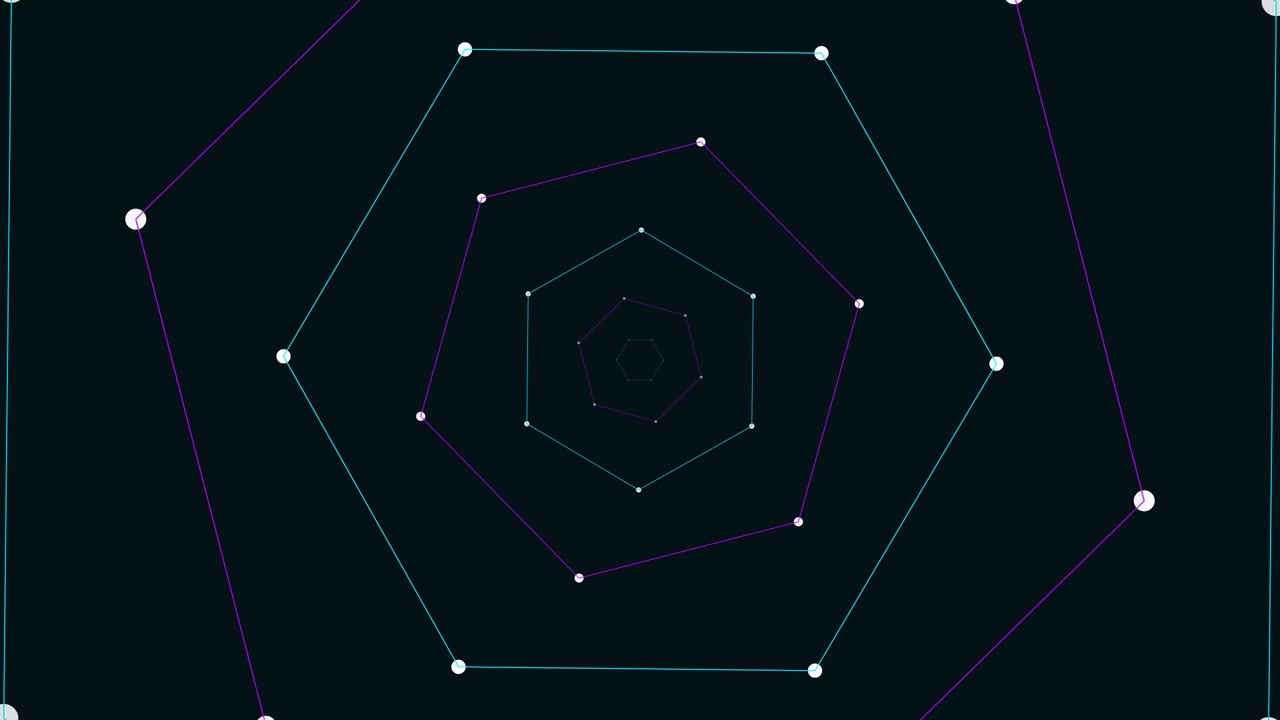Abstract Geometric Hexagon Tunnel Animation with Rotating Nodes