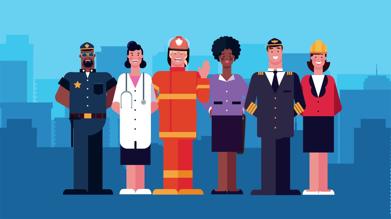 group of workers characters animation