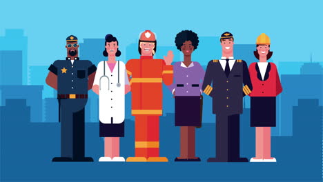 group of workers characters animation