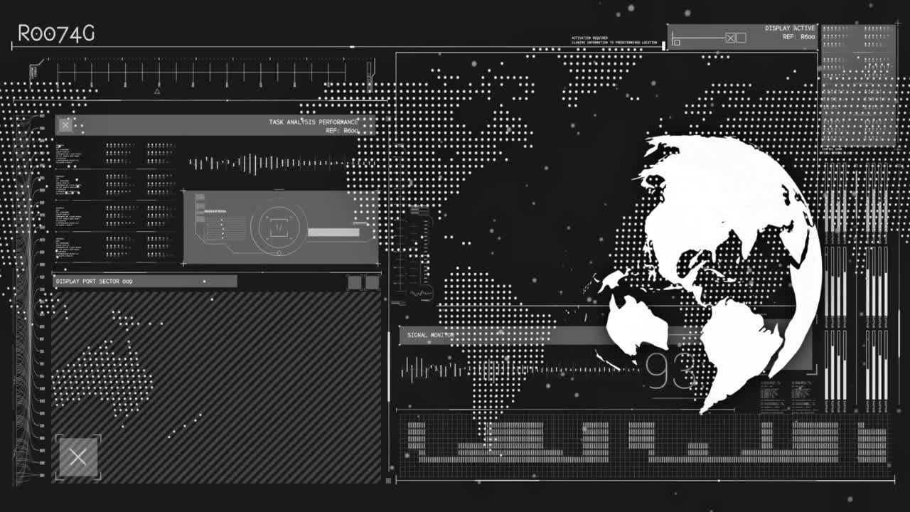 World map and data processing animation over digital interface with graphs and charts
