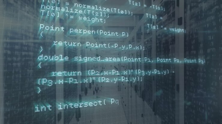Animerende computercode over dataservers in een technologische omgeving