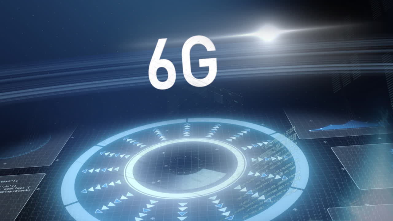 데이터 처리의 애니메이션과 검은 바탕에 6g 텍스트.