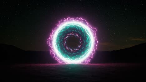 A mesmerizing glowing portal featuring vibrant swirling lights of teal and pink set against a starry night sky, inviting exploration into the unknown and the mysterious